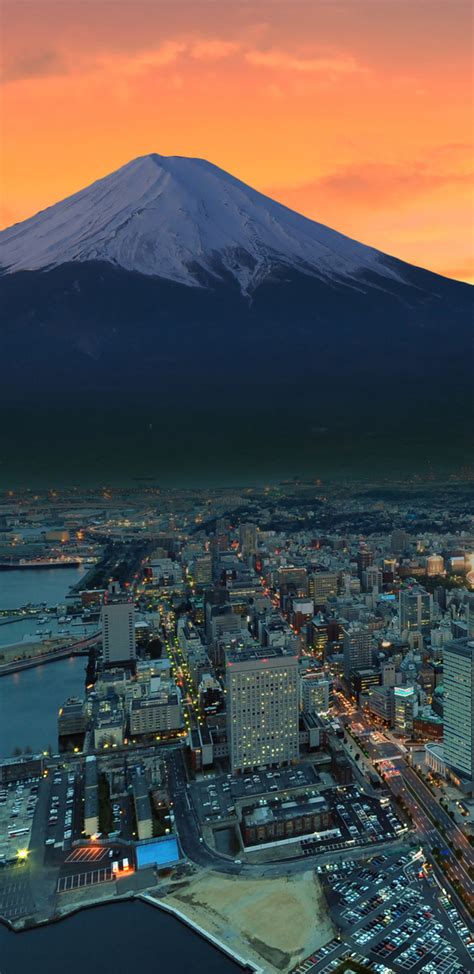 1440x2960 Mount Fuji Snowy Peak Japan Sunset City Samsung Galaxy Note 9