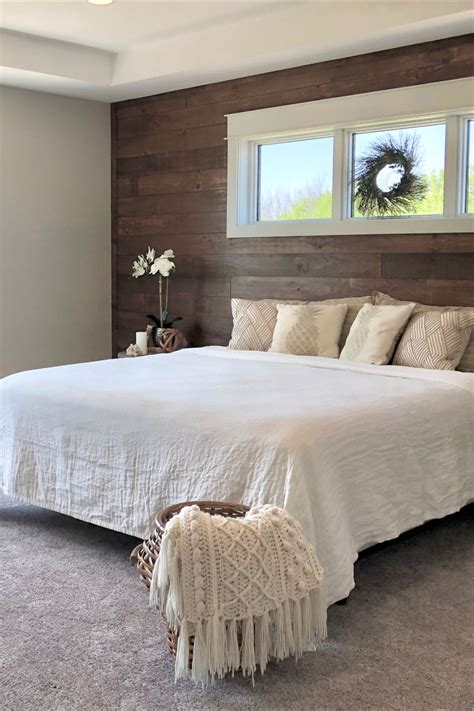 Rustic Toned Shiplap Feature Wall Bedroom Wood Walls Bedroom Master