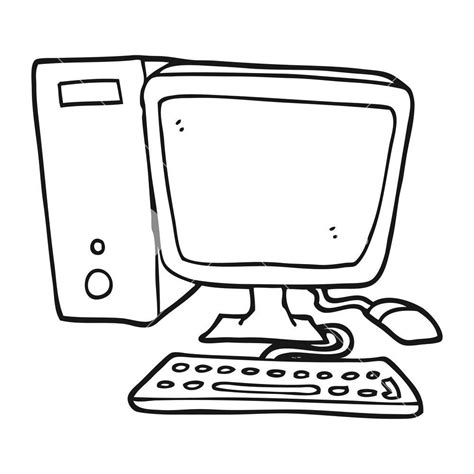 Freehand Drawn Black And White Cartoon Desktop Computer Royalty Free