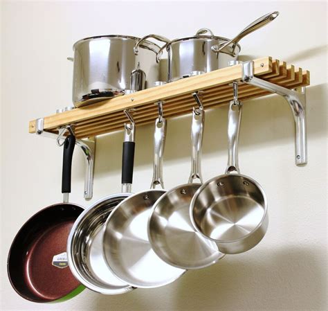 Thanks to these little things, i can hang anything without damaging my walls. Hanging Wooden Pot Rack Holder Wall Mount Hooks Pans Pots ...
