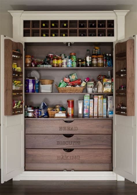 Dark Brown Wooden Kitchen Pantry Cabinet With Lots Of Drawers Save A