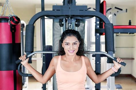 Indian Woman Doing Exercise In Fitness Center Stock Photo Image Of
