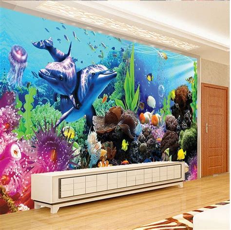 Beautiful Wallpaper 3d Dolphins Wall Mural Wall Decor Aquarium Live