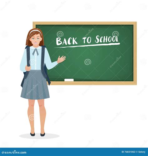 Schoolgirl In The Form Of Stands At The Blackboard Stock Vector Illustration Of Show Class