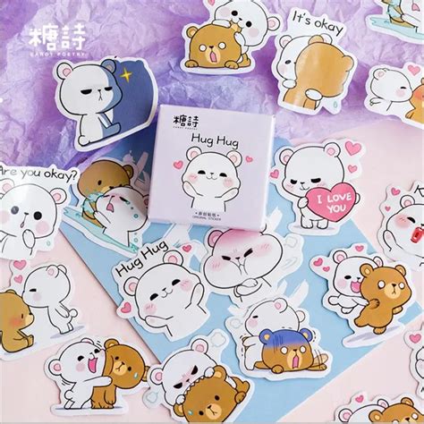 45 Pcsbox Cute Naughty Bear Kawaii Paper Stickers Diary Decoration Diy Scrapbooking Label Seal