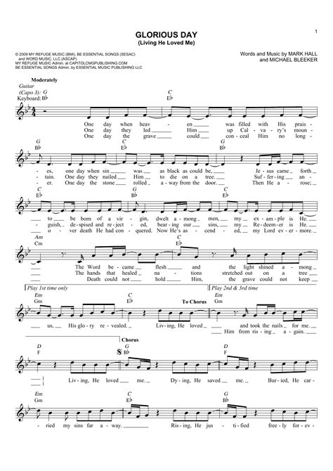 Casting Crowns Glorious Day Living He Loved Me Sheet Music