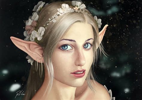Hd Wallpaper Fantasy Elf Blonde Blue Eyes Face Girl Pointed Ears