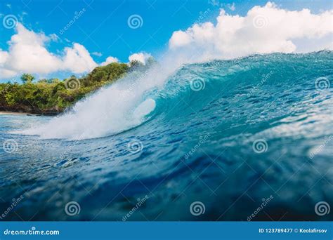 Blue Barrel Wave In Ocean Wave And Sky In Bali Stock Image Image Of