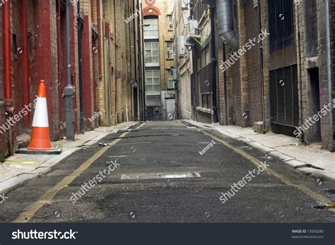 Looking Down Long Dark Back Alley Stock Photo 13560280