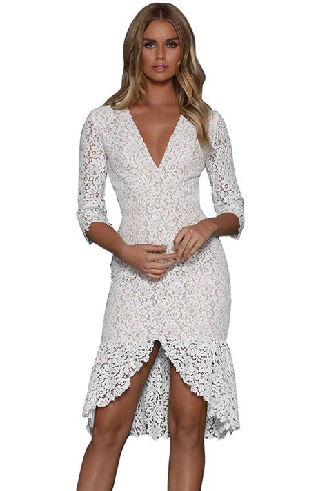 Hualong Sexy V Neck Short White Lace Dress Online Store For Women