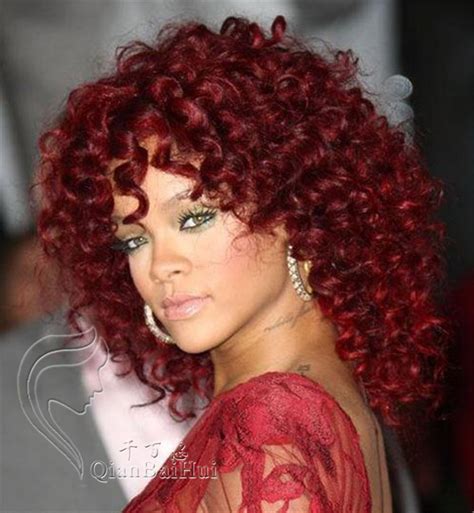 Rihanna Hairstyle Wigs Red Wine Color Pin Curl Perm Curly Wave