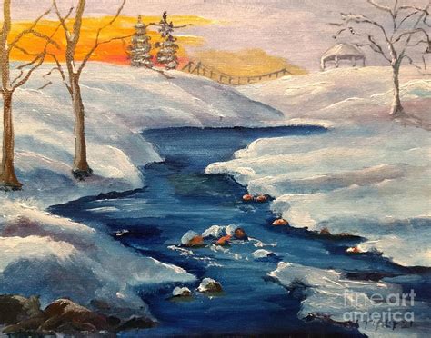 Snowy Stream Painting By Lee Piper Fine Art America