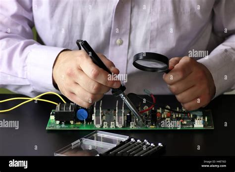 Chip Soldering Man Hands Stock Photo Alamy