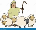 Ovejas y pastor stock de ilustración. Ilustración de rizado - 6194831