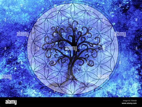 Tree Of Life Symbol On Structured Ornamental Background Flower Of Life