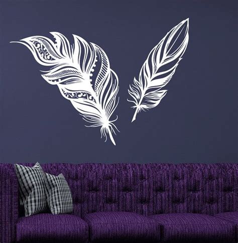 Feathers Wall Decals Bohemian Bedroom Decor Boho Feather Etsy