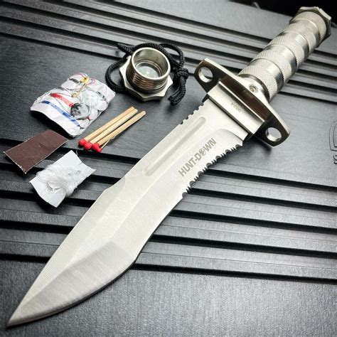12 Tactical Camping Hunting Rambo Fixed Blade Knife Chrome Bowie