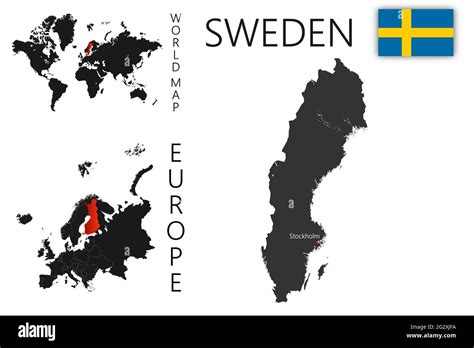 Mapa Vectorial Realista De Suecia Con Bandera La Ubicación Del País En