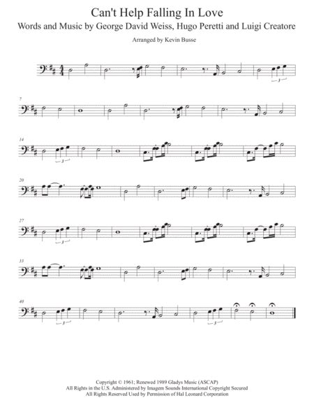 Can T Help Falling In Love Arr Kevin Busse Sheet Music Elvis Presley Cello Solo