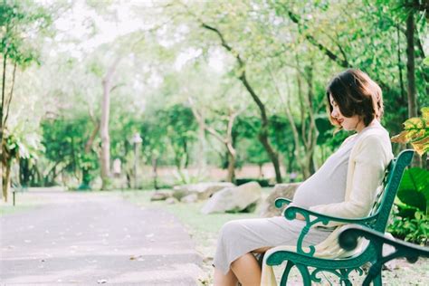 Mujer Embarazada Feliz Que Se Relaja Afuera En El Parque Al Aire Libre