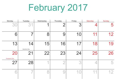 February Calendar 2017 Printable