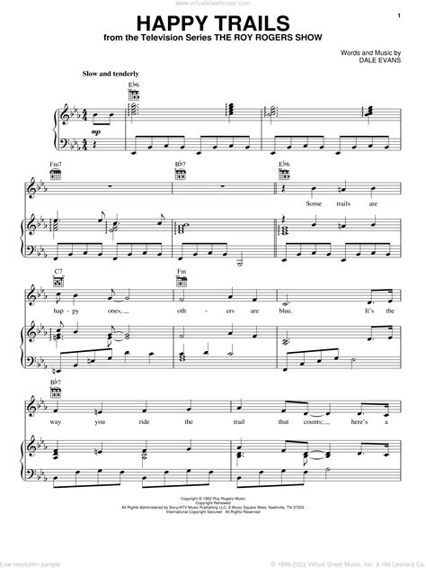 Rogers Happy Trails Sheet Music For Voice Piano Or Guitar
