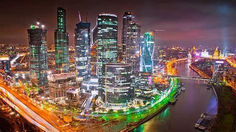 Moscow Night Skyline Hd Wallpaper Backiee