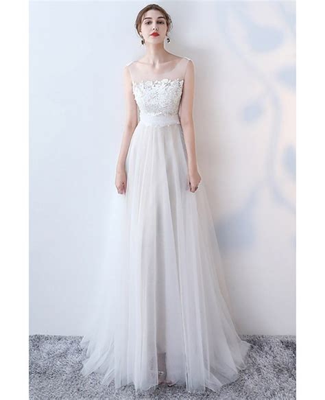 Flowy Long Tulle Boho Wedding Dress With Lace Top Ys615