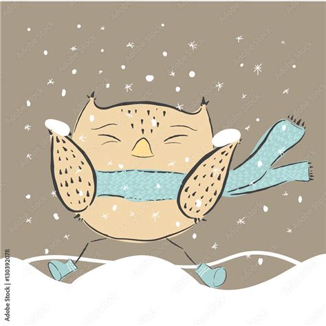 Cute Owl Winter Snow Stock Vektorgrafik Adobe Stock