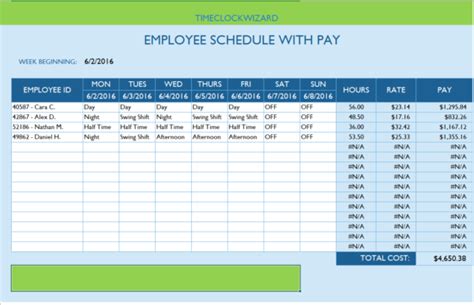 Printable Monthly Employee Schedule Templates Time Clock Wizard