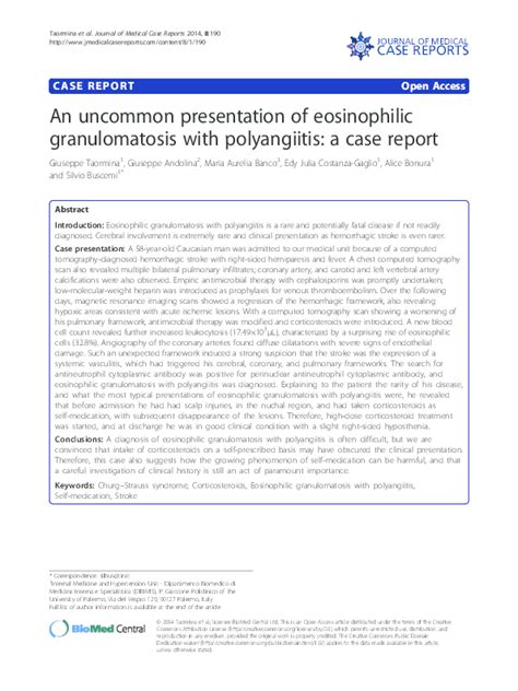 Pdf An Uncommon Presentation Of Eosinophilic Granulomatosis With