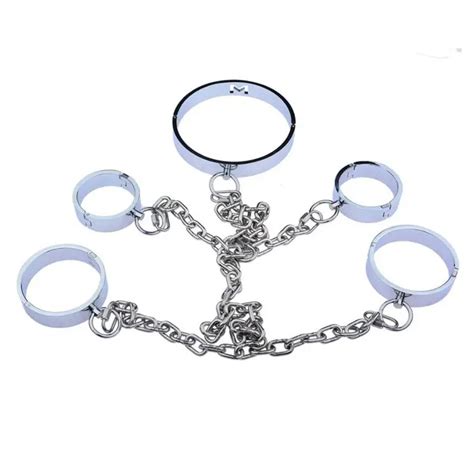 Sm Heavy Chain Stainless Steel Bondage Set With Handcuffs Anklecuffs Neck Collar Bdsm Restraint