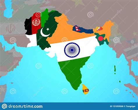 South Asia With Flags On Map Stock Illustration Illustration Of