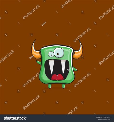 Vector Cartoon Funny Green Monster Horn Stock Vector Royalty Free