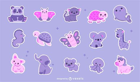 Kawaii Animals Sticker Set Vector Download