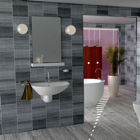 Executive Grey Tile Effect Bathroom Cladding Panels Wet Wall Shower Pvc