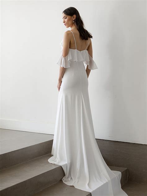 Romantic Simple Crepe Wedding Dress Ivory Off The Shoulder Etsy