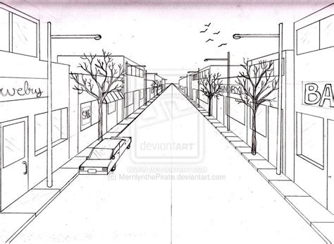 One Point Perspective Drawing Street Easy Folkscifi