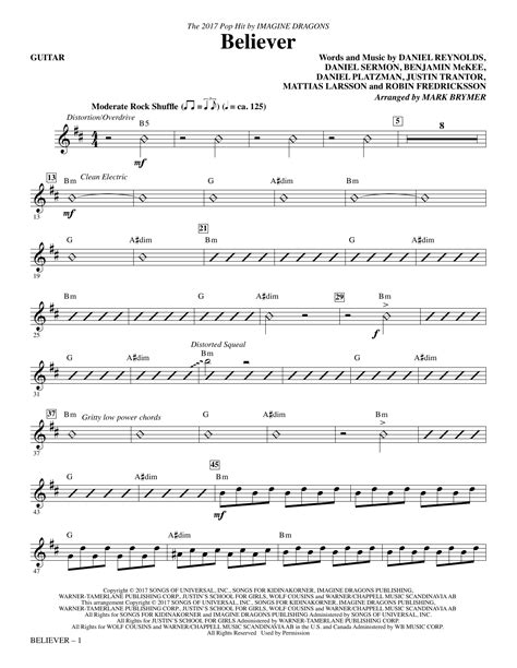 Radioactive sheet music imagine dragons sheetmusic freecom. Imagine Dragons "Believer (arr. Mark Brymer) - Guitar" Sheet Music PDF Notes, Chords | Pop Score ...