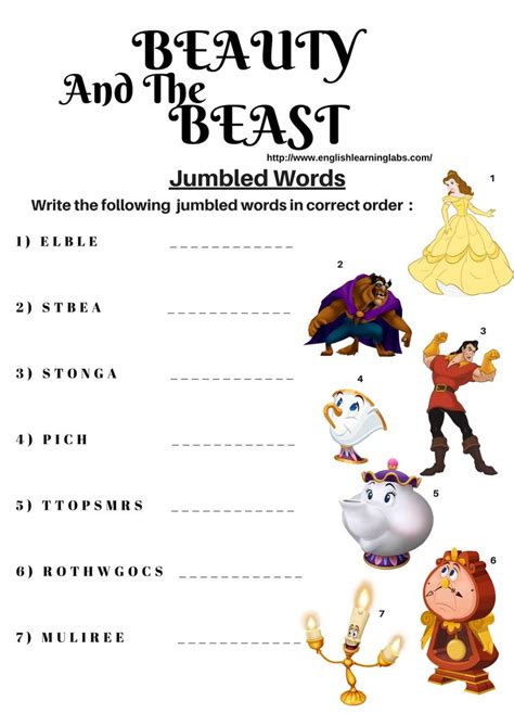 1 English Learning Labs Jumbled Words Beauty And The Beast