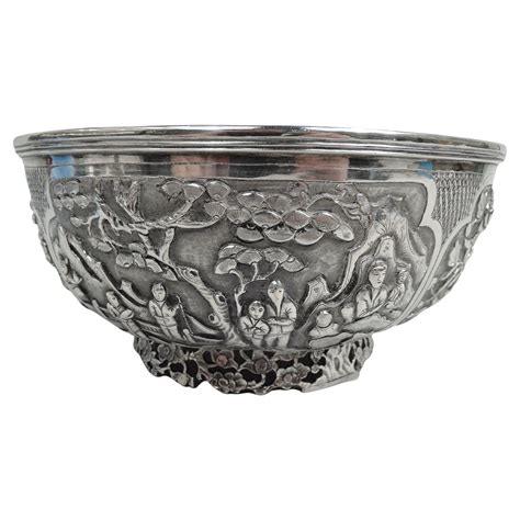 Antique 19th Century Chinese Export Silver Wang Hing Dragon Bowl Circa 1890 At 1stdibs Wang