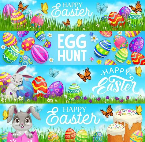 happy easter egg hunt vector cartoon bunnies 23512165 vector art at vecteezy
