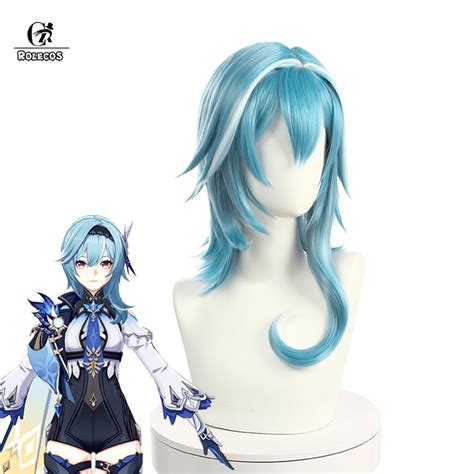 Rolecos Game Genshin Impact Cosplay Wig Hair Eula Cosplay Wig 50cm Blue