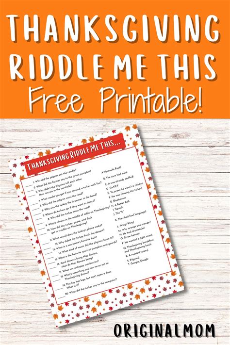 Fun Thanksgiving Riddle Me This Free Printable Originalmom