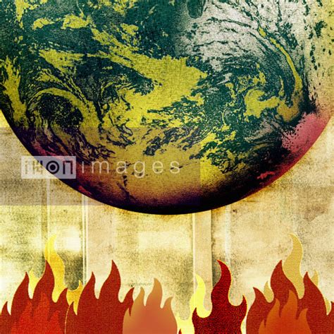 Stock Illustration Of Planet Earth Flames And Global Warming Ikon Images