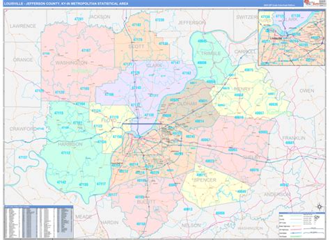 Louisville Jefferson County Metro Area Ky Zip Code Maps Color Cast