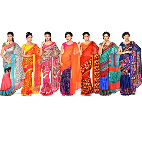 Buy Aparajita Collection of 7 Printed Georgette Sarees by Pakhi (7G30 ...