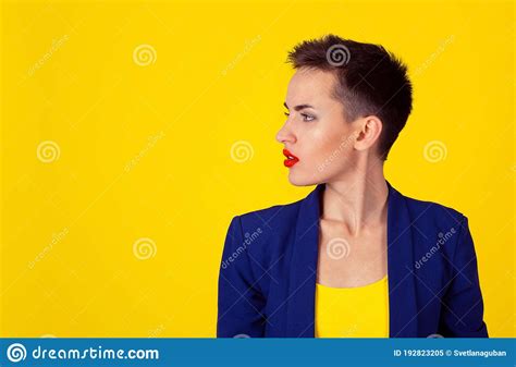 Woman In Side Profile Thinking Looking To Left Serious Stock Image