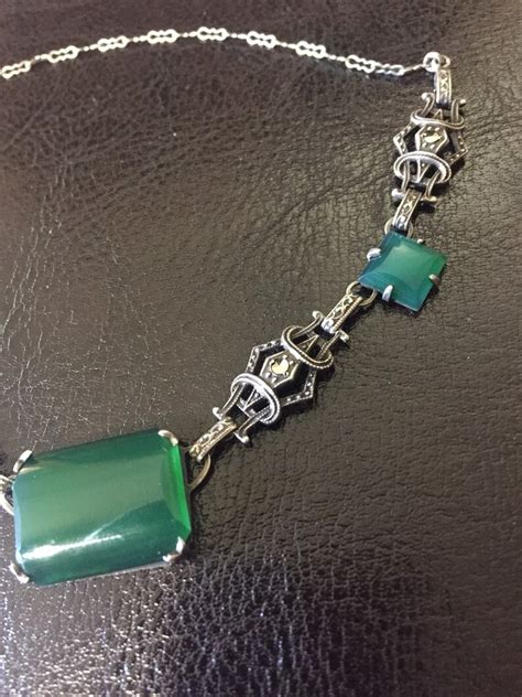 Art Deco Antique Sterling Silver Chrysoprase Necklace Etsy