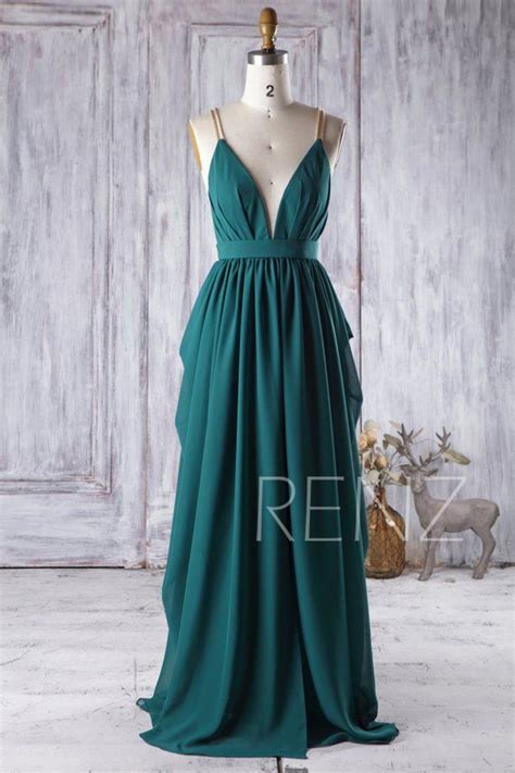 Bridesmaid Dress Emerald Green Chiffon Dress Wedding Dress Gold